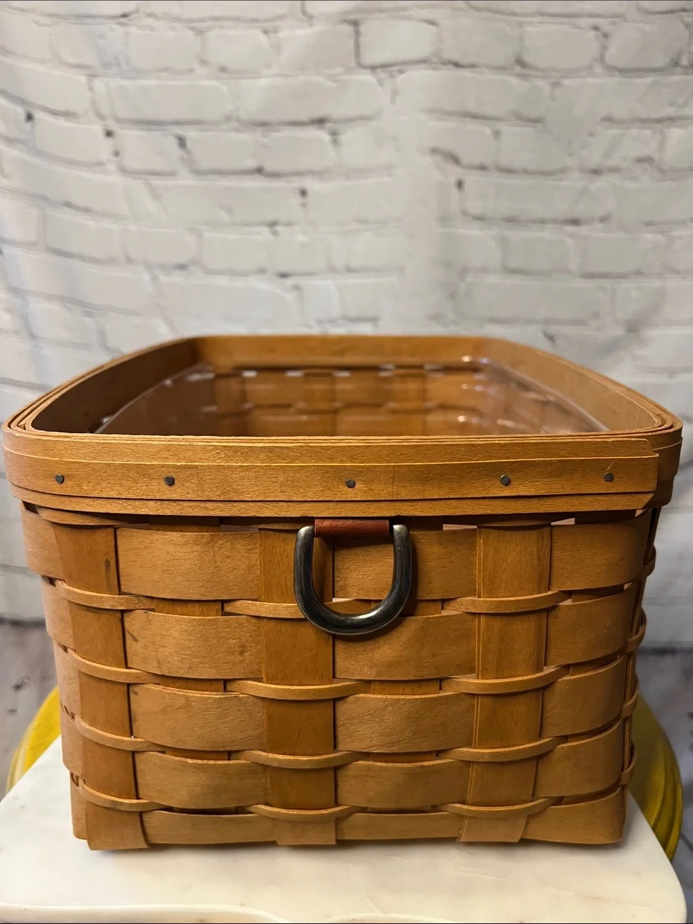 Longaberger 2008 Handwoven large Basket Plastic Protector Liner D-Ring Vintage